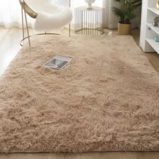 Alfombra Decomemu Nordica Pelo Largo Premium Sintético Suave Antialérgico Color Beige - De 140cm X 100cm