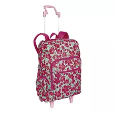 Mochila Escolar 18m Floral Com Alças Rodinhas Tam G Sestini