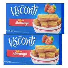 Kit Biscoito Wafer Recheado Morango Visconti 120g Com 2 Un