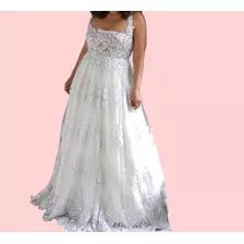 Vestido De Novia Estilo Princesa, En Encaje Con Piedrería