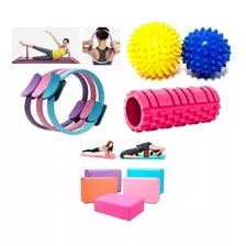 Combo 2 Ladrillos + Rodillo + Aro Yoga + Pelota Pilates Gym