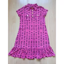 Vestido Fem Rosa Gola Polo Estampado Naguchi Clothes Tam P