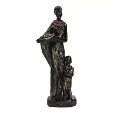 Estátua Mãe E Filho Escultura Africana Estatueta Decorativa