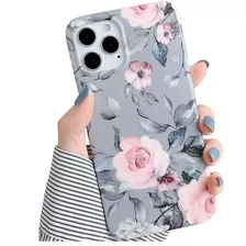 Funda Para iPhone 13 Pro Max - Gris Con Flores Rosas