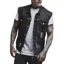 Colete Punk Para Homens Locomotiva, Colete Jeans