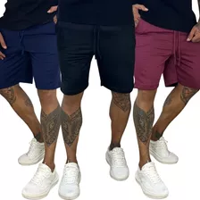 Kit 3 Bermudas Moletom Masculina Shorts Fitness Full Surf