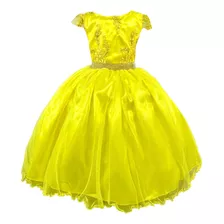 Vestido Infantil Festa Amarelo Bela Fera Casamento Formatura