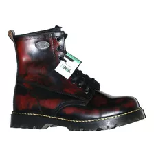 Regalo Rockeras Botas Militar Piel Negras Y Rojo Grunge Punk