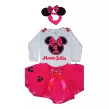 Fantasia Infantil Minnie Pink Manga Longa Aniversário 