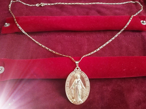 Cadena Baño De Oro 10k Con Virgen Prenda Collar