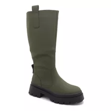 Bota Chunky 02 Verde Elasticada Con Plataforma 