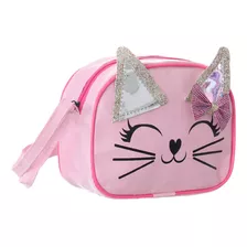 Bolsinha Infantil Da Moda Love Gatinha De Brilho Para Menina Acambamento Dos Ferragens Níquel Cor Rosa-claro Com Brilho Cor Da Correia De Ombro Rosa Desenho Do Tecido Gatinha Com Brilho