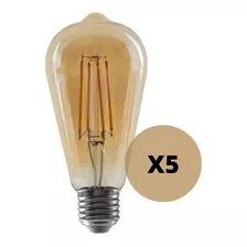 Pack X5 Candela Vintage Filamento Tubular Led 6 W 220v Color De La Luz Cálida 3000 K