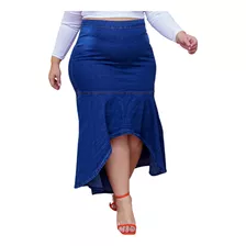 Saia Jeans Longa Plus Size Lycra Sereia Mullet Evangelica 