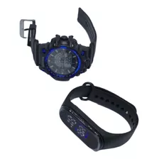 Relógio De Pulso Sport Preto Completo Kit Com 2 Relógio 