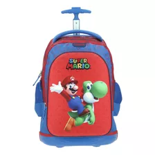 Mochila Escolar Grande Chenson Con Baston Y Ruedas Con Luz Mario Bros Kart Mb65646-r Capri Color Rojo