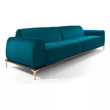 Sofá 230cm 3 Lugares Pés Rose Gold Molino Veludo Turquesa Cor Azul Desenho Do Tecido Liso