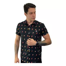 Camisa Aeropostale Manga Curta Popsicle Pattern Preta