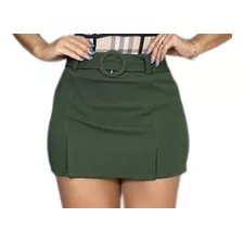 Short Saia Curto De Feminina Com Cinto Malha Crepe