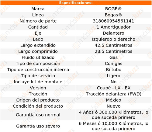 (1) Amortiguador Gas Izq/der Del Accord V6 3.0l 98/02 Boge Foto 2