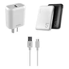 Kit Viajero Usb-c Cable + Portatil 5000 Mah + Cargador 220v