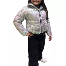 Campera Puffer Niña Infantil Abrigo Colegial Metalizada 