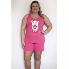 Pijama Verão Feminino Regata Plus Size De Algodão Pandinha R