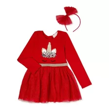  Vestido Navidad Con Tutu Unicornio Niñas Cintillo Talla 7