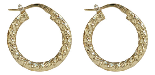 Brinco Argola Média Diamantada De Ouro 18k 750 Amarelo