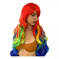 Peruca Lisa Franja Gay Arco-íris Rainbow Cosplay Lgbtq+ 75cm