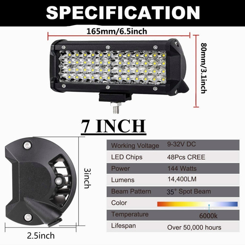 Par Faros 7''led Auxiliares 144w Triple-fila 6500k 48led Foto 4