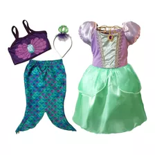 Fantasia Sereia Cauda Piscina + Vestido Princesa Rodado Luxo