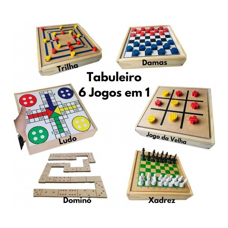 Jogos 6x1 Dama Jogo Velha Ludo Trilha Xadrez Domino