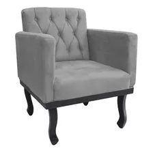 Poltrona Cadeira Decorativa Classic Suede Cinza Sala De Esta