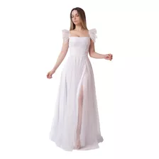 Vestido Longo Em Tule, Noiva, Casamento Civil, Ensaio Ox041