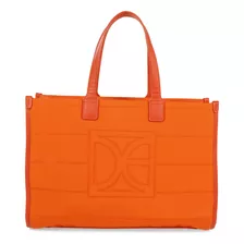 Bolsa Tote Cloe Para Mujer Grande Textil Diseño Acolchado Color Naranja