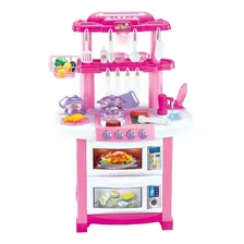 Cozinha Infantil Completa Portátil Com Som E Luz Interativo Cor Rosa