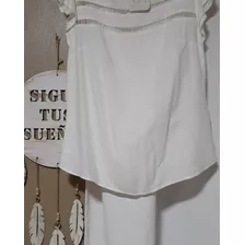 Camisa Viscosa 100 % Blanca Con Volados Canesú Bordado