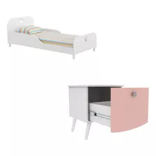 Combo Mini-cama + Mesa De Luz Infantil Rosa Artis