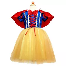 Vestido Fantasia Infantil Princesa Branca De Neve Capa Tiara