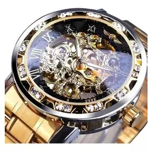 Rhinestone Masculino Esqueleto Reloj Mecánico Automático