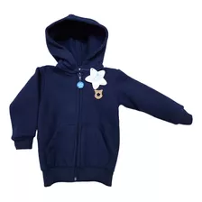 Campera Bebe Algodón Frizado Azul Marino Lisa Luz Estrellita