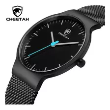 Cheetah Relógio Masculino Ultra Fino Quartz Impermeável Cor Do Fundo Preto/azul