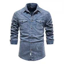 Camisa Negra Hombre Mezclilla Casual De Alta Calidad Cómoda