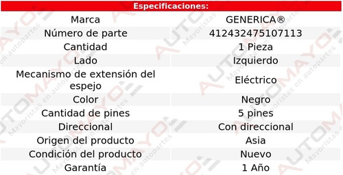 1 Espejo Izq Elect C/direcc 5 Pines Mitsubishi Montero 10-14 Foto 2