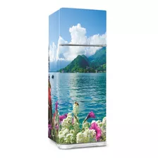 Kit Decor Adesivo Envelope De Geladeira Paisagem Flores Lago