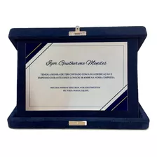 Placa De Homenagem Personalizada Aço Inox Com Estojo Veludo