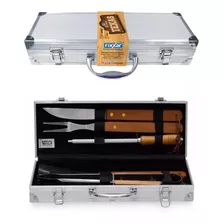 Kit Churrasco Texas Em Aço Inox E Madeira 6 Peças Fixxar