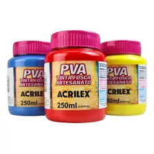 3x Tinta Pva Fosca Artesanato Acrilex 250ml - Escolha A Cor