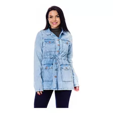 Jaqueta Jeans Parka Feminina Inverno Sobre Tudo Casaco 3969